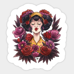 Red Purple Geisha Japanese Art Deco Watercolour Sticker